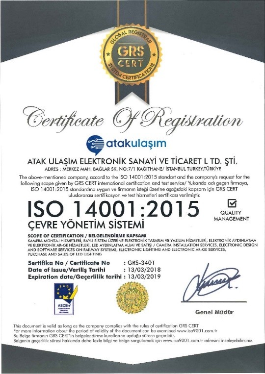 Atak Ulaşım — ISO 14001:2015