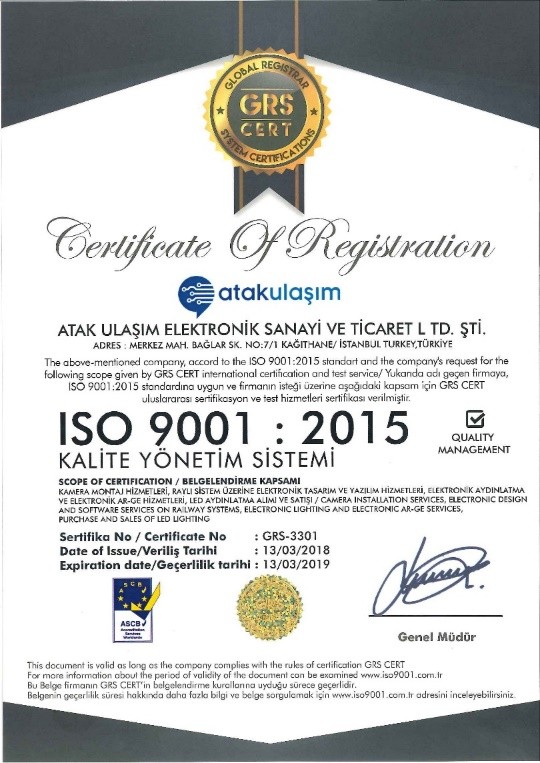 Atak Ulaşım — ISO 9001:2015